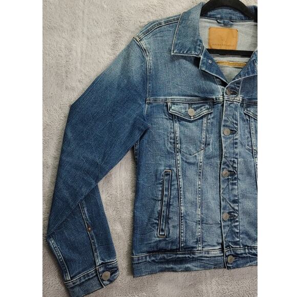 American Eagle Outfitters Mens Trucker Jacket Dark Blue Wash Denim Size Small - Picture 7 of 11